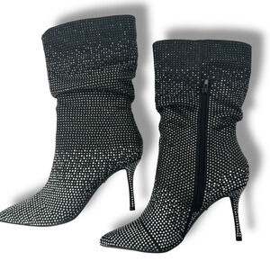 NEW Thalia Sodi Black Ombre Rhinestone Boots 9.5 Stiletto Pointed Toe Fancy